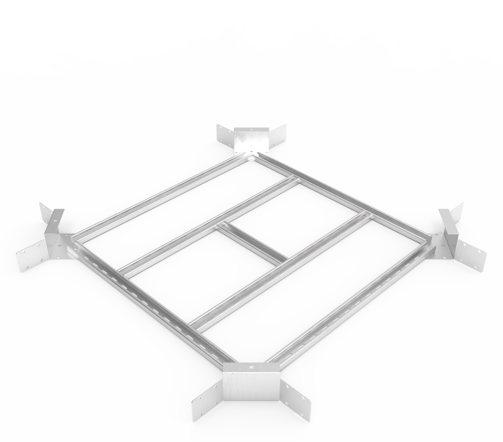 Кабельрост угловой  с R=100 мм крестообразный горизонтальный РУ1КГ.800.100.100.1,5.2