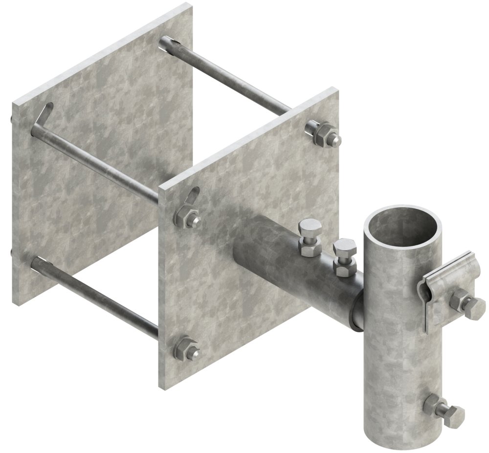 Аксессуары крепление боковое двойная пластина шириной  150 мм, высотой 150 мм, длиной 130 мм, толщиной (диаметром) 57 мм с гальванопокрытием ЗАКБП2.150.150.130.57.14