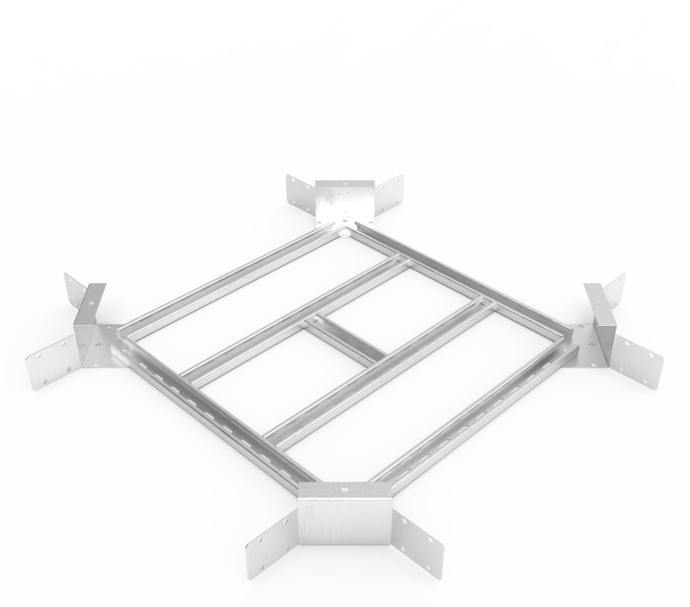 Кабельрост угловой  с R=100 мм крестообразный горизонтальный РУ1КГ.600.100.100.1,5.2
