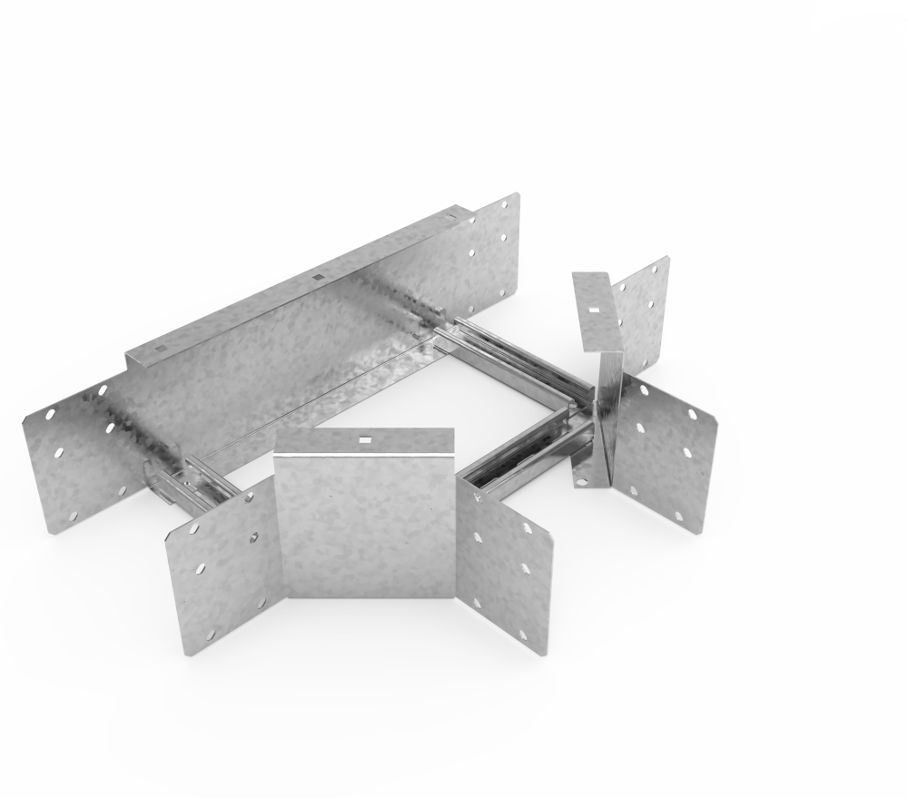 Кабельрост угловой  с R=100 мм тройниковый горизонтальный РУ1ТГ.200.150.100.3.1