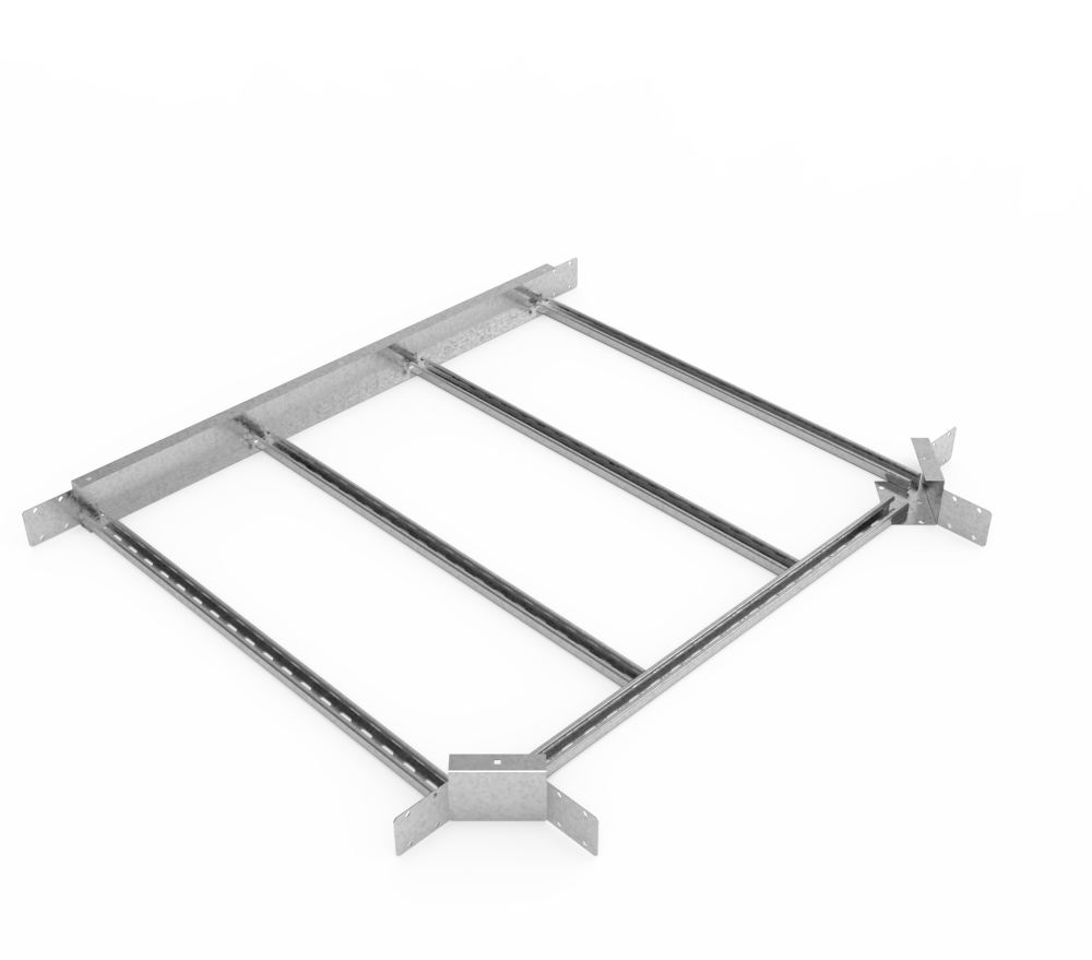 Кабельрост угловой  с R=100 мм тройниковый горизонтальный РУ1ТГ.1000.100.100.3.1