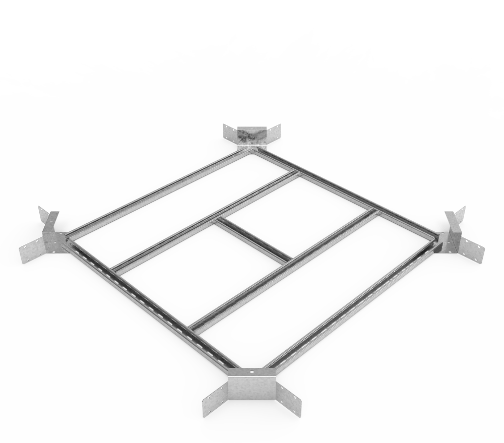 Кабельрост угловой  с R=100 мм крестообразный горизонтальный РУ1КГ.1000.100.100.3.1