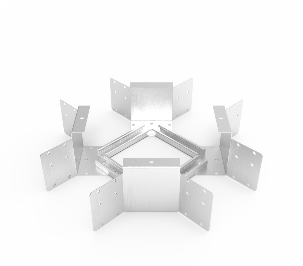 Кабельрост угловой  с R=100 мм крестообразный горизонтальный РУ1КГ.200.150.100.1,5.2