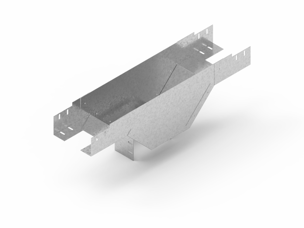 Лоток монтажный угловой тройниковый вниз с разворотом ЛУТР.400.150.1054.0,7.1