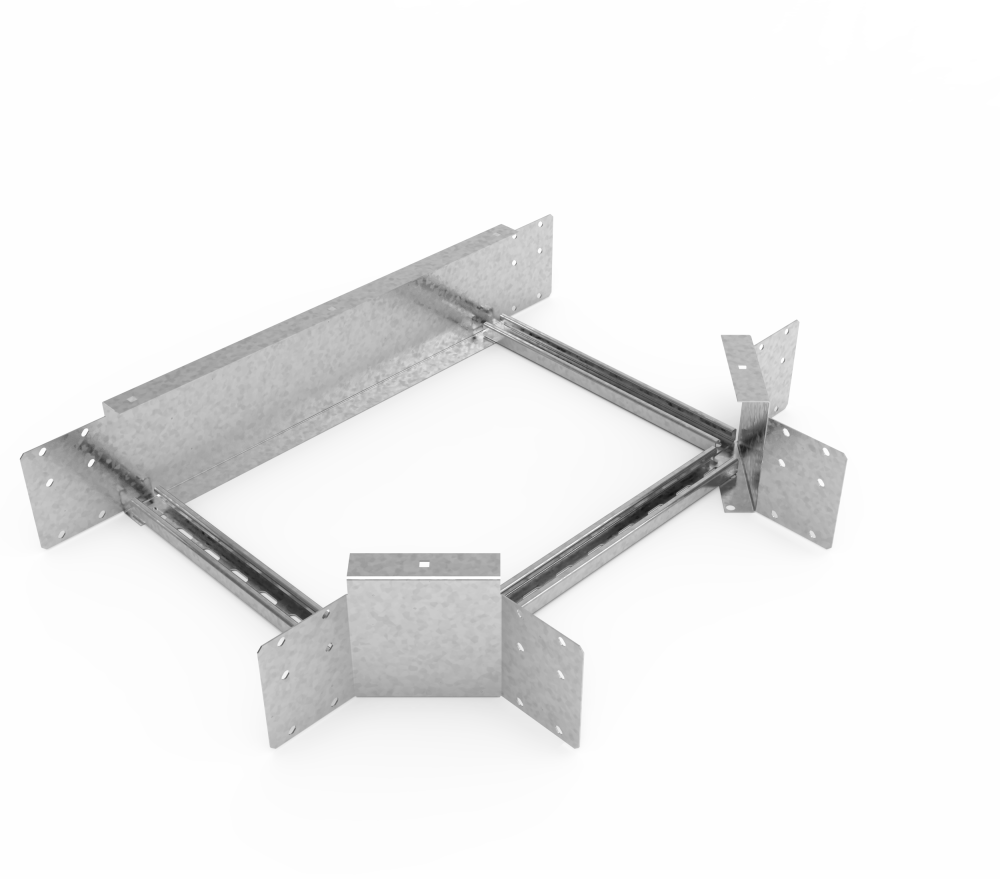 Кабельрост угловой  с R=100 мм тройниковый горизонтальный РУ1ТГ.500.150.100.1,5.1