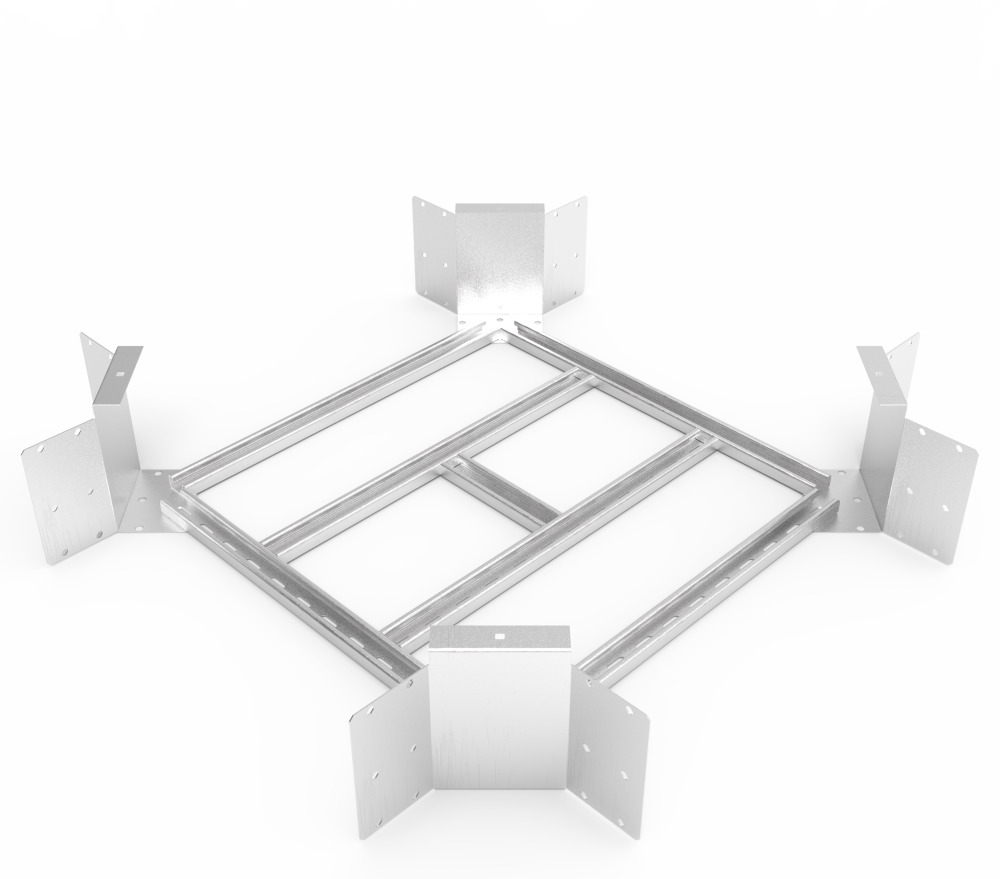 Кабельрост угловой  с R=100 мм крестообразный горизонтальный РУ1КГ.700.200.100.2.2