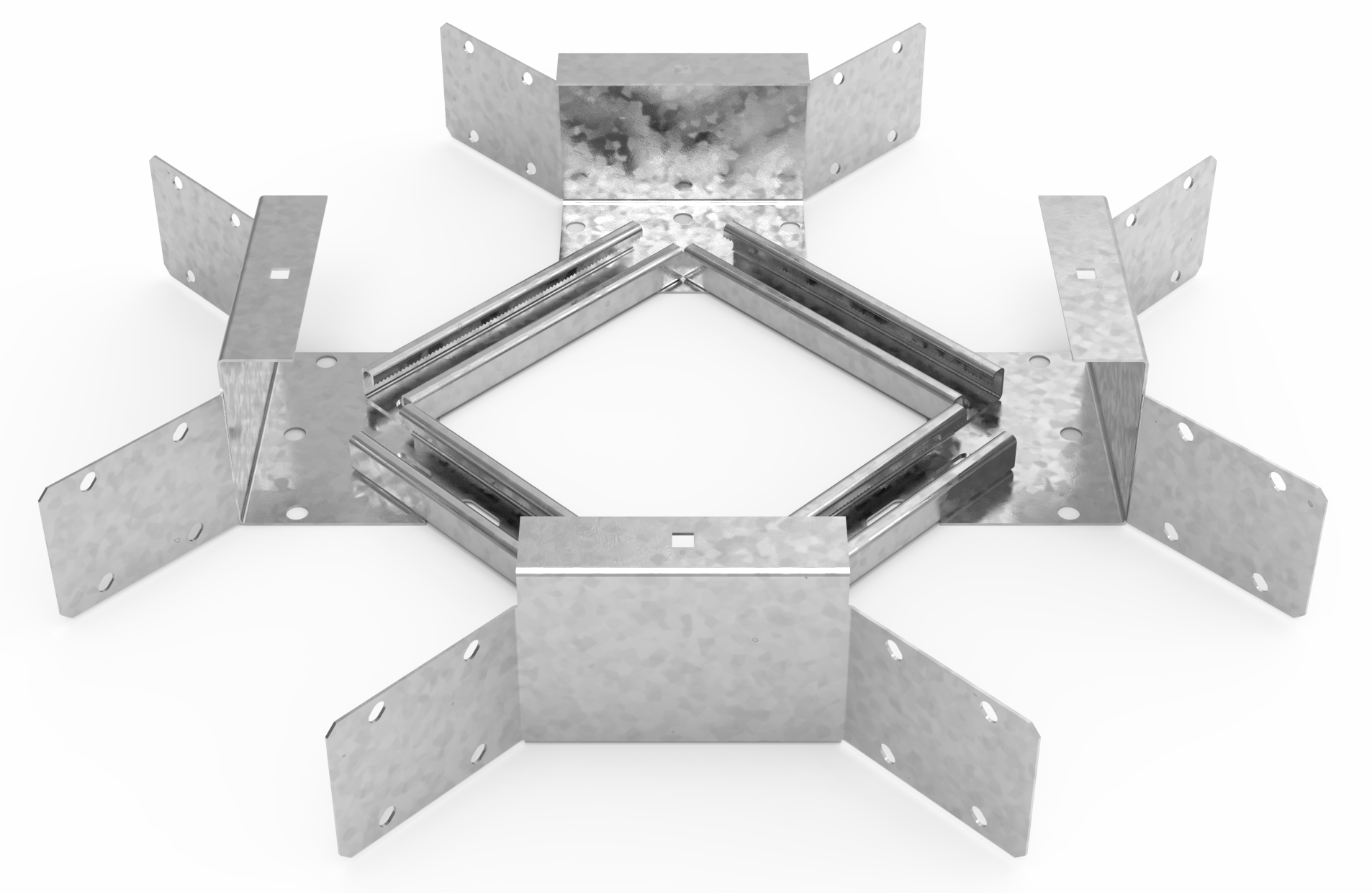 Кабельрост угловой  с R=100 мм крестообразный горизонтальный РУ1КГ.300.150.100.2.1