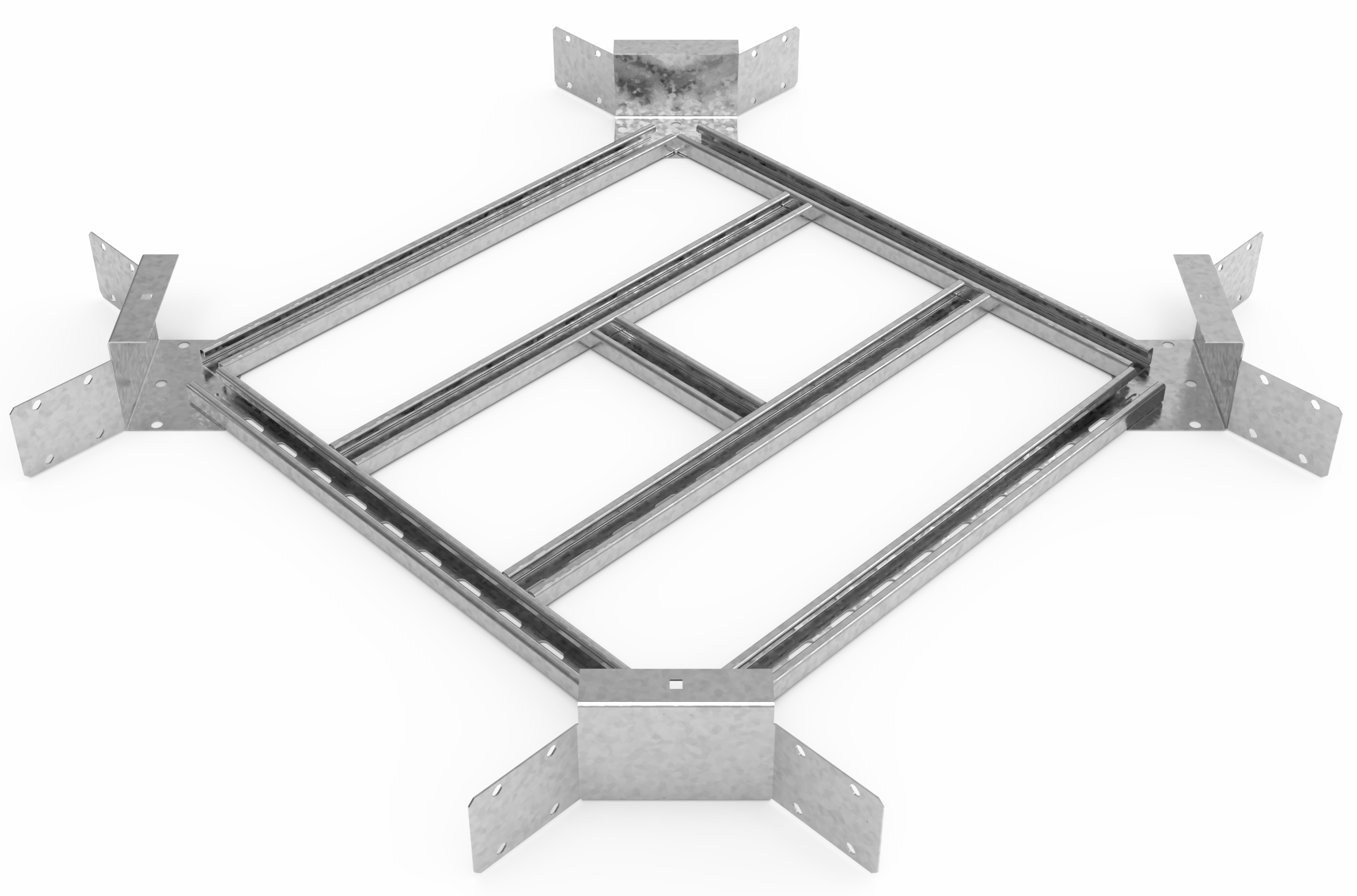 Кабельрост угловой  с R=100 мм крестообразный горизонтальный РУ1КГ.600.200.100.1,5.2