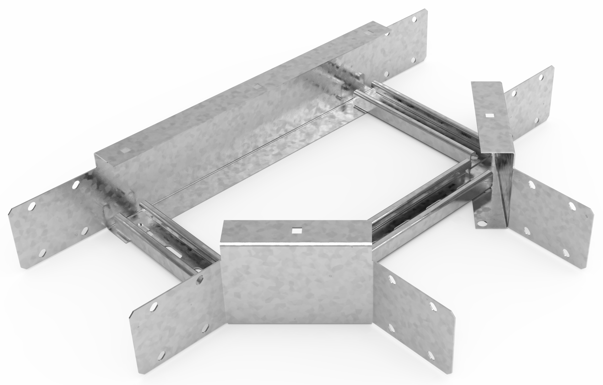 Кабельрост угловой  с R=100 мм тройниковый горизонтальный РУ1ТГ.300.200.100.2.2