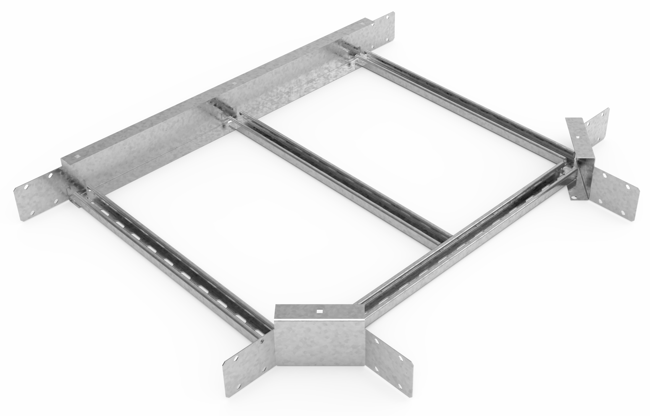 Кабельрост угловой  с R=100 мм тройниковый горизонтальный РУ1ТГ.700.200.100.2.2