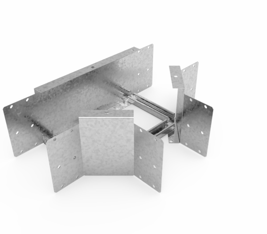 Кабельрост угловой  с R=100 мм тройниковый горизонтальный РУ1ТГ.200.200.100.2.1